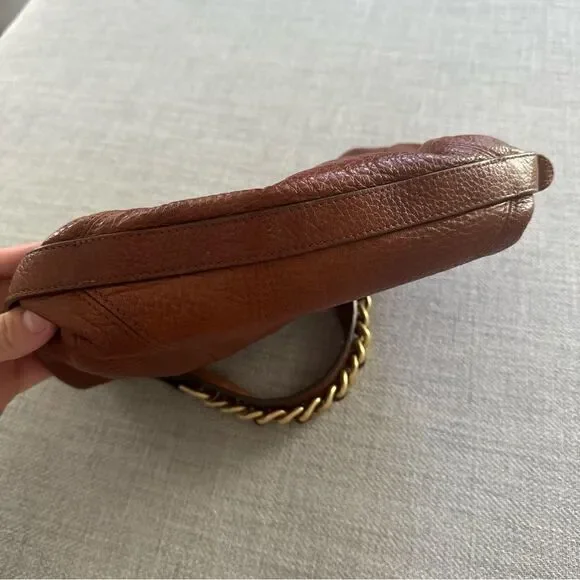 BRAHMIN Brown Pebble Leather Tote Purse Gold Chain Trim Chunky Hardware - Picture 7 of 10